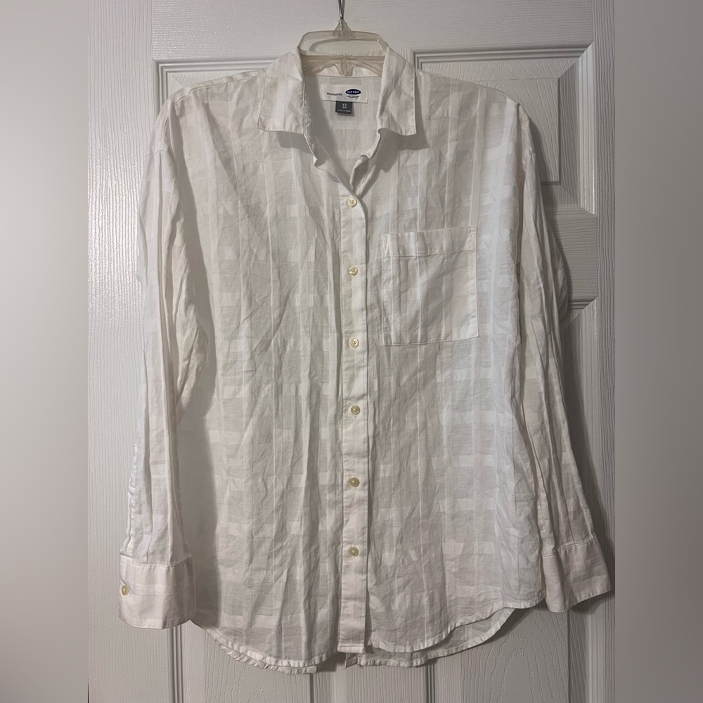 Old Navy Boyfriend Long-Sleeve Button-Down Shirt White 100% Cotton Gauze XS